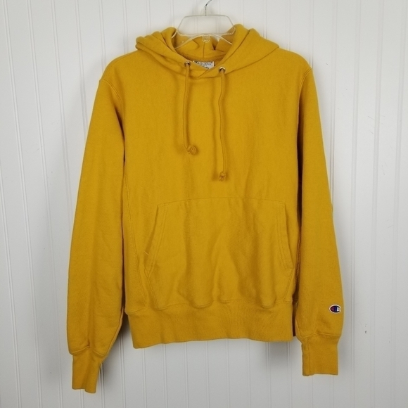 Champion Reverse Weave Hoodie Sweatshirt Pull Over Gold Yellow Adult Oversize S - Picture 8 of 8